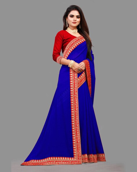 Royal Blue Plain Georgette Saree