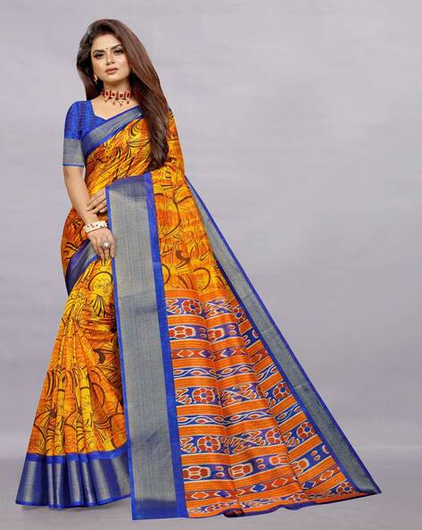 Buy Daezy Embroidered, Woven Kanjivaram Pure Silk Blue, Orange Sarees  Online @ Best Price In India | Flipkart.com