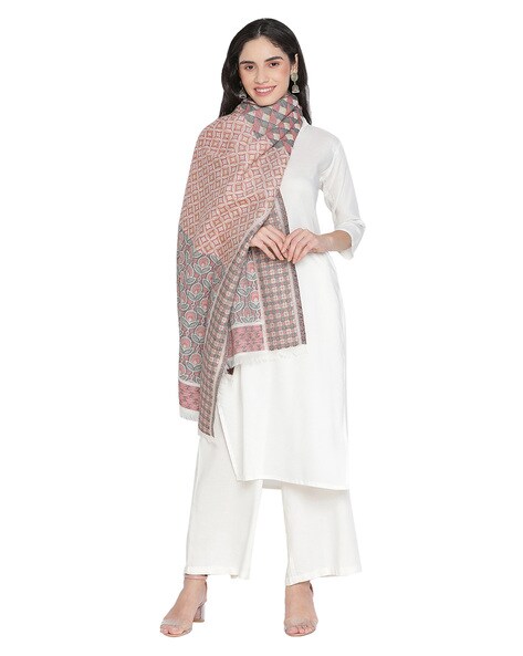 Woven Wool Stole with Fringed Hem Price in India