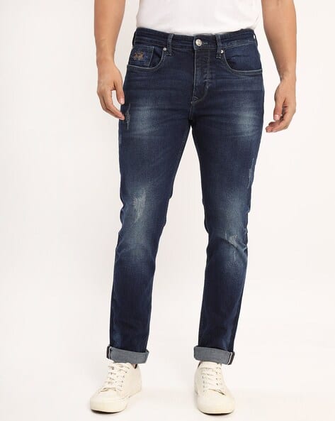 La Martina Men Mid-Wash Distressed Tapered Fit Jeans