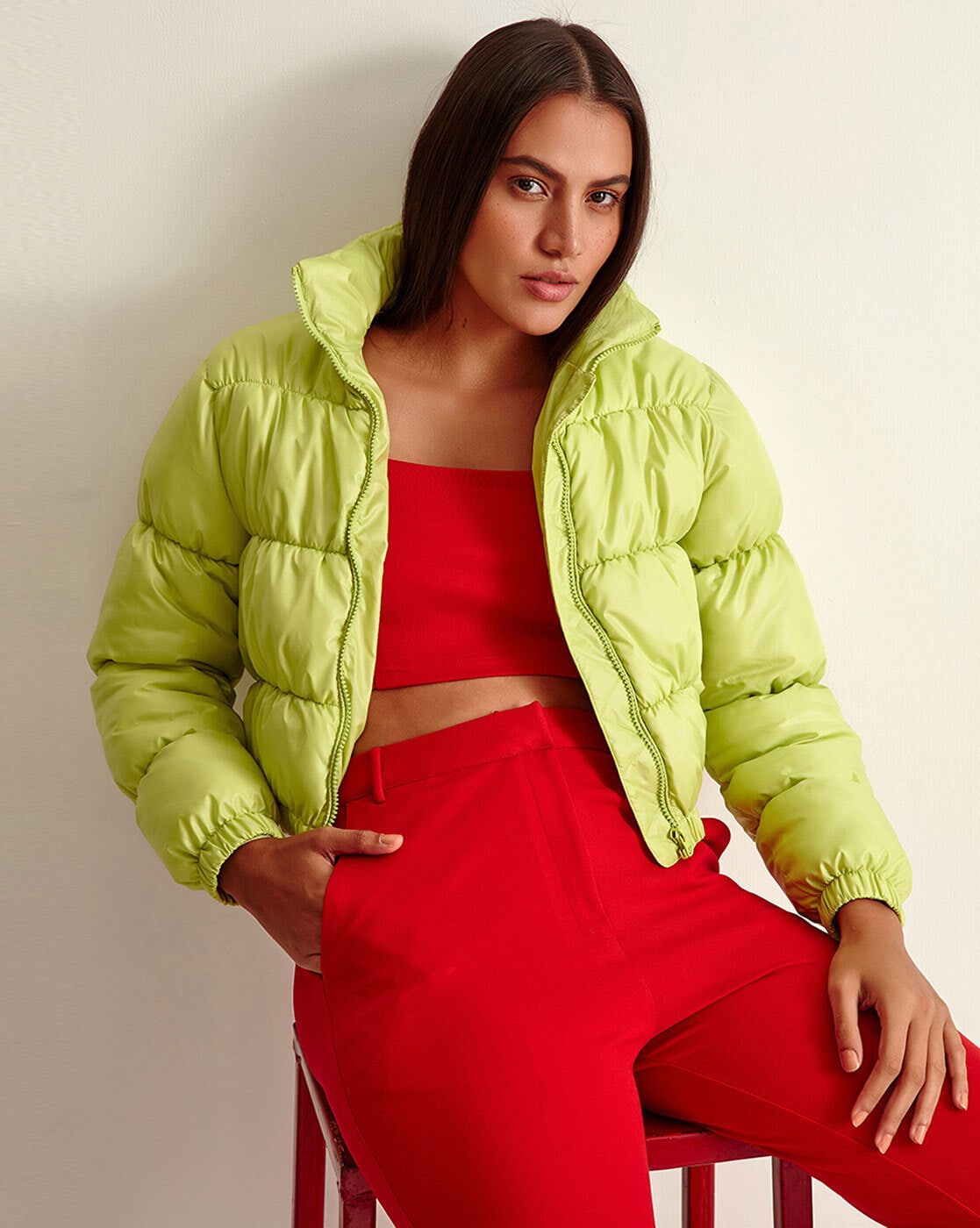 Lime green down sales jacket women's