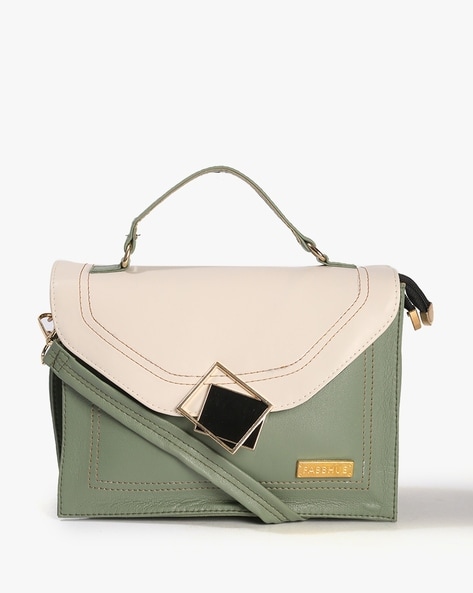 Women Green Colourblocked Satchel Bag