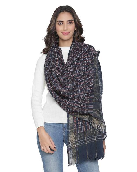 Striped Wool Shawl with Fringed Borders Price in India