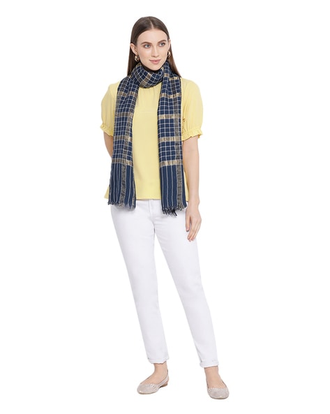 Checked Fringed Wool Stole Price in India