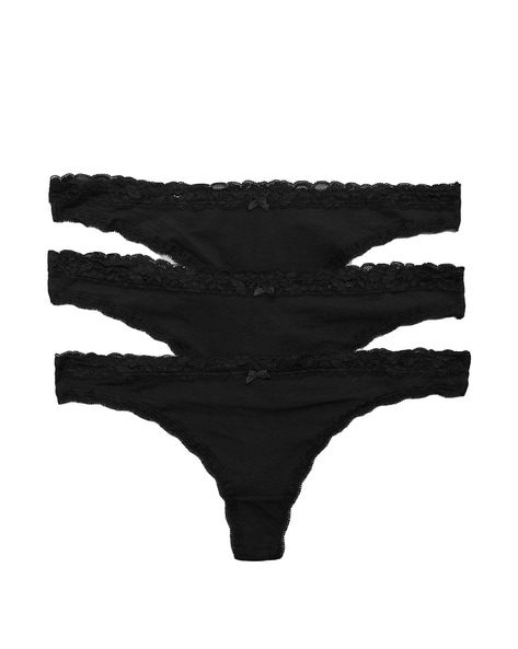 3-pack Cotton-blend Thongs - Black - Ladies