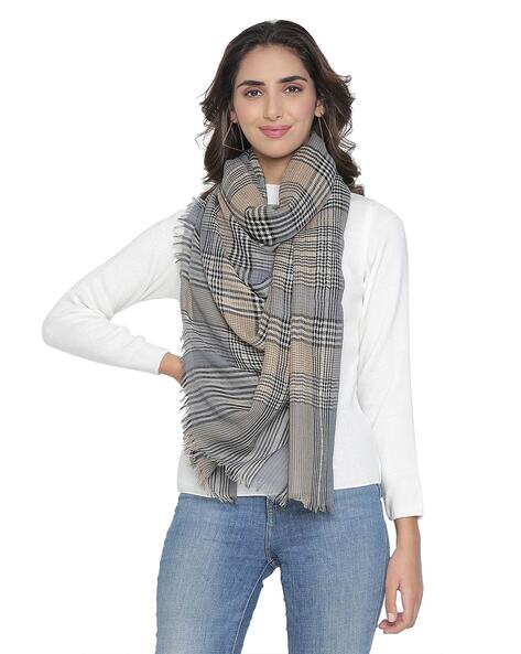 Checked Wool Shawl with Fringed Borders Price in India
