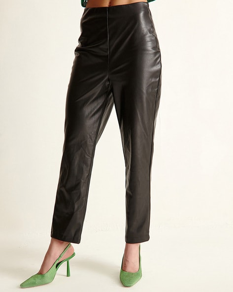 VOLUMINOUS LEATHER TROUSERS | Black | SELECTED FEMME®
