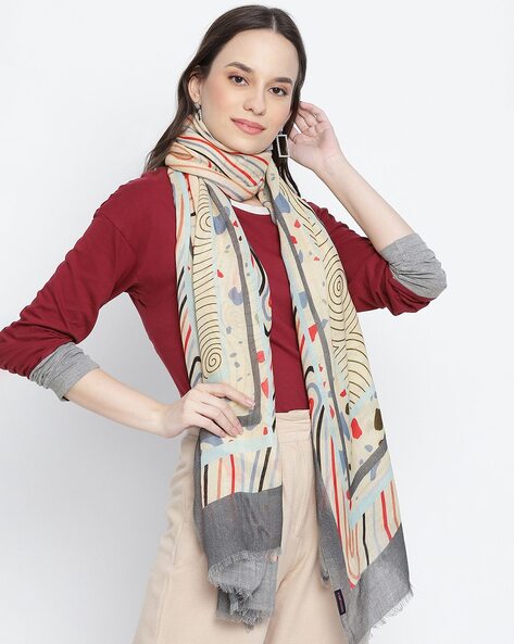 Printed Wool Fringed Stole Price in India