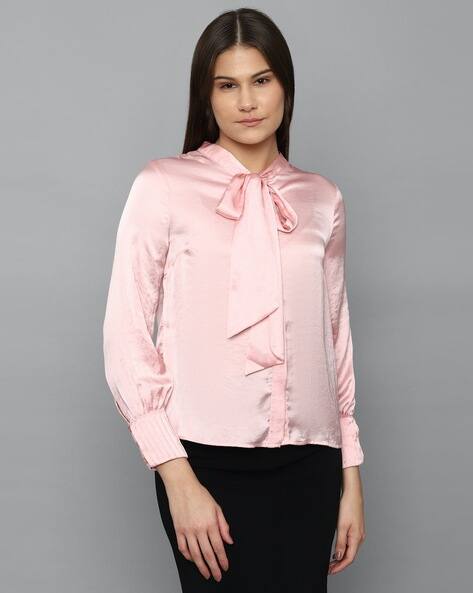 ALLEN SOLLY Full-Sleeve Blouse with Neck Tie-Up