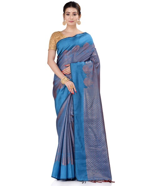 Plain Satin Silk Saree With Velvet Sequence Work Blouse - OFFER