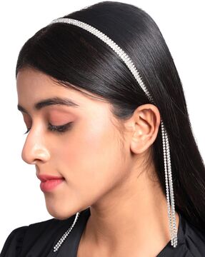 Dazz Look Sparkly Rhinestone Long Tassel Hair Chain Hair Band for Womens  Diamond Headband for