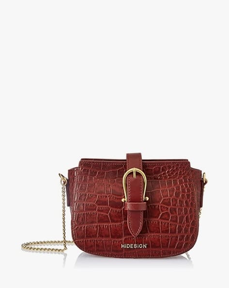 HIDESIGN Croc-Embossed Leather Sling Bag
