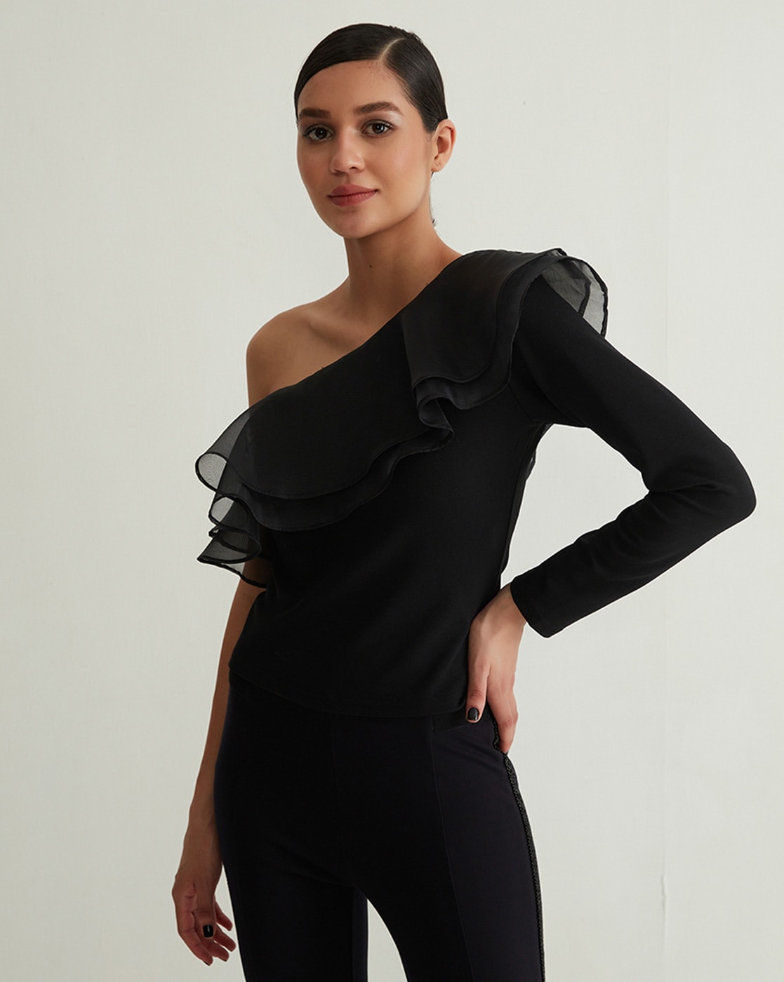 One shoulder 2025 ruffle shirt