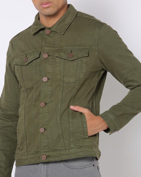 Buy U S Polo Assn Denim Co Men Olive Green Long Sleeves Denim Jacket -  Jackets for Men 20681704 | Myntra