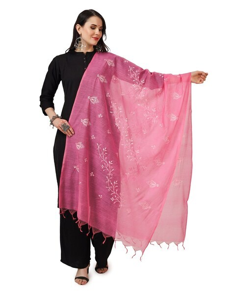 Embroidered Cotton Dupatta with Tassels Price in India