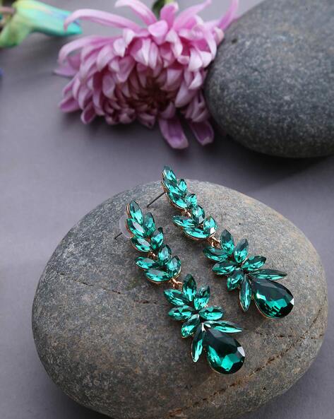 Buy Green and Beige Petite Dangle Earrings, Crystal Dangle Earrings,  Wedding Earrings, Prom Earrings, Traditional Earrings Spearmint Online in  India - Etsy