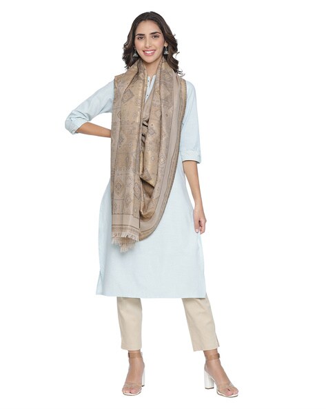 Geometric Woven Shawl with Frayed Hem Price in India