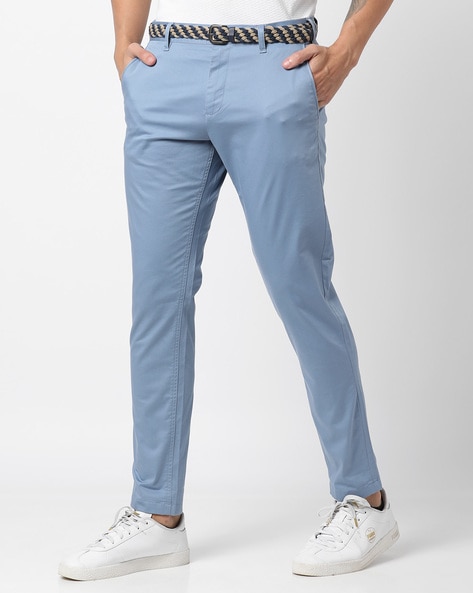 netplay blue flat front slim fit trousers