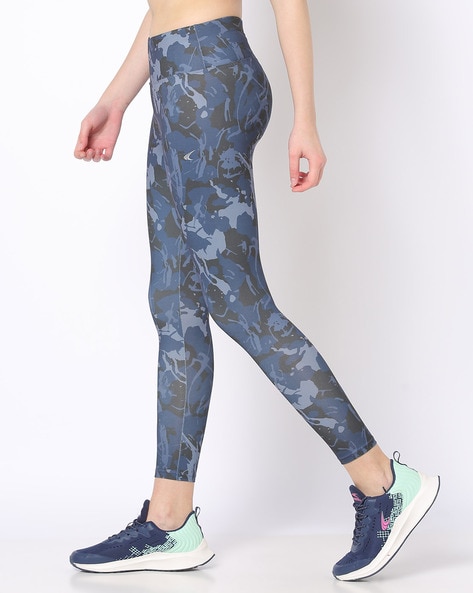 Drawstring Waist Blue Camouflage Jogger Pants with Double Pockets -