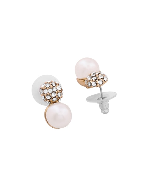 Gold Plated Elegant Big Round Inlay Pearl Stud Earring For Women – Aferando