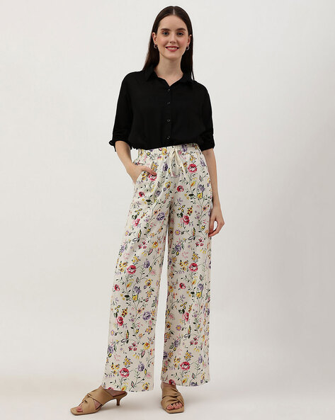 Print Wide-Leg Drawstring Pants