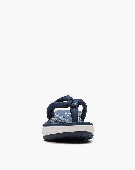 CHANEL Cotton Tweed CC Logo Thong Sandals 37 Navy Blue 856229 | FASHIONPHILE