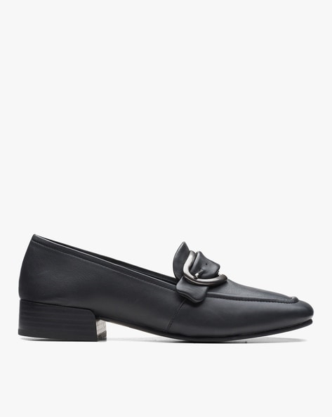 Clarks Square-Toe Loafers with Buckle Accent