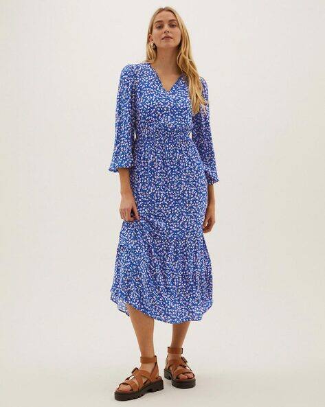 blue dress marks and spencer Marks and Spencer Blue Floral Mini Dress  OWNI