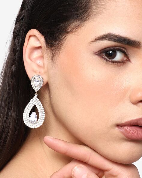 Silver Clip Earring with Rhinestone Center – KennethJayLane.com