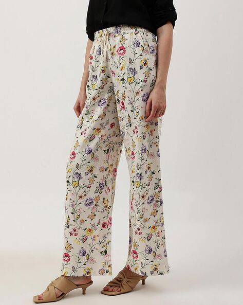 Print Wide-Leg Drawstring Pants