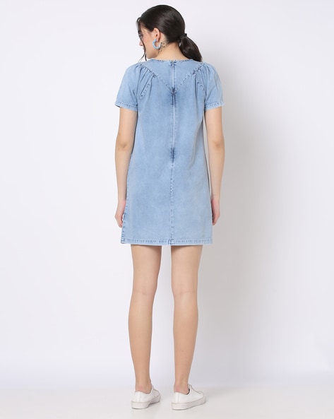 Buy Lee Cooper Solid Sleeveless Denim Dress with Slit and Button Closure |  Splash UAE
