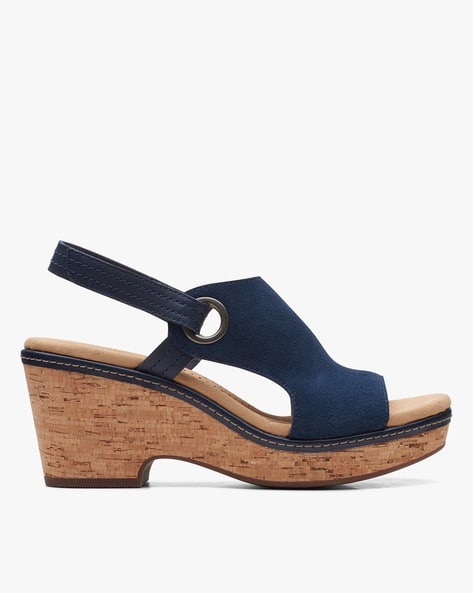 Wedge Navy Slingback Buy Navy Heeled Sandals For Women By CLARKS