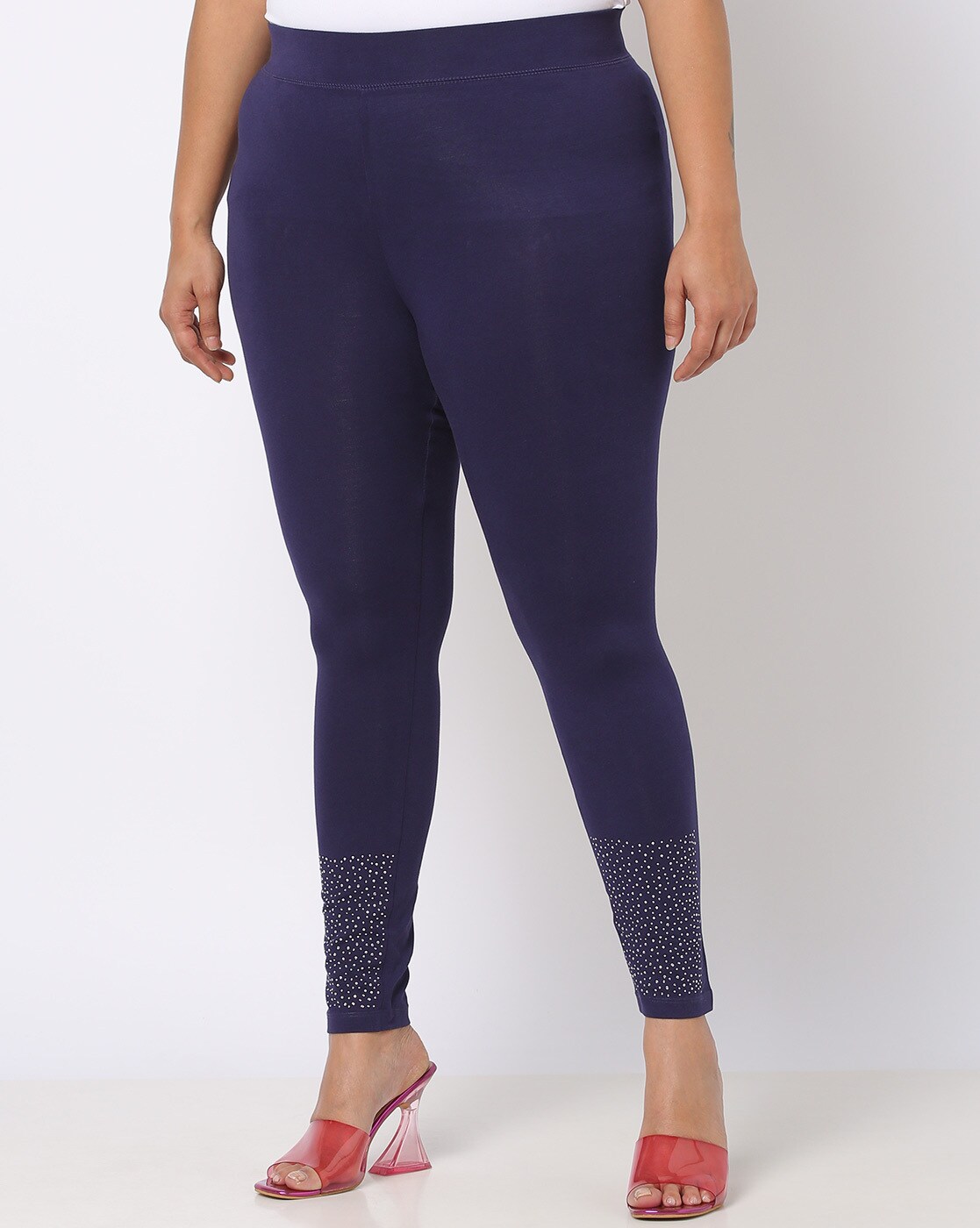 Shop Full Length Embellished Leggings with Elasticised Waistband Online