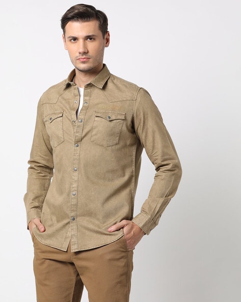 Buy online Brown Denim Casual Shirt from shirts for Men by With for ₹699 at  68% off | 2024 Limeroad.com