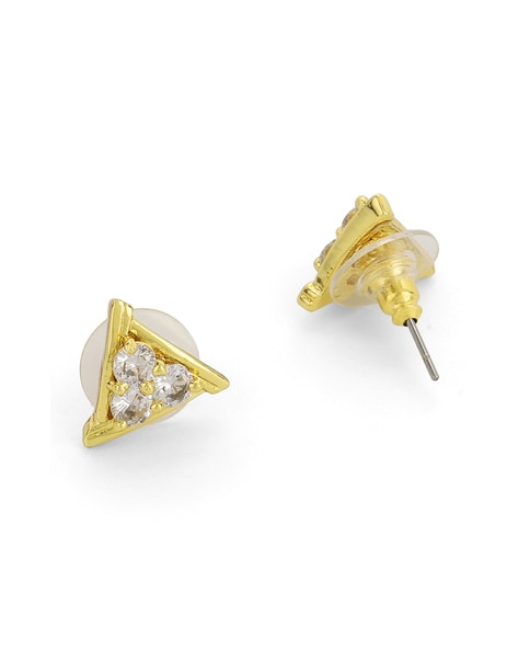 Megastores - Black and Golden Upcycled Triangular Stud Earrings by Whe