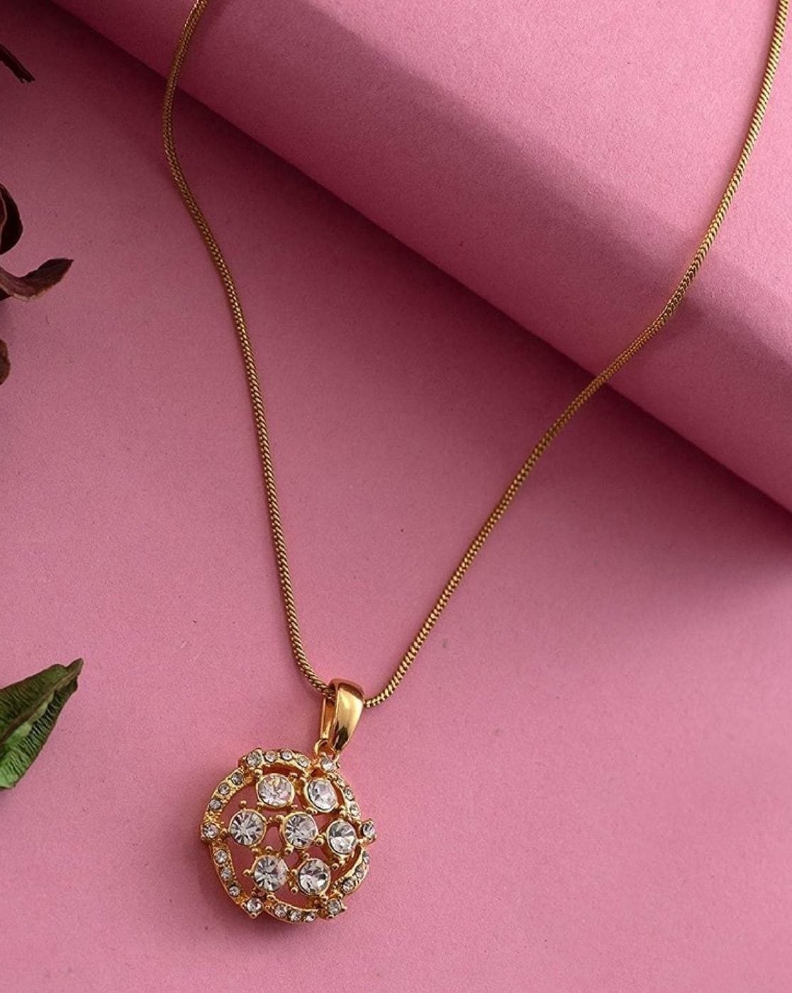Tiny Gold Leaf Trio Necklace with Diamond – Ananda Khalsa