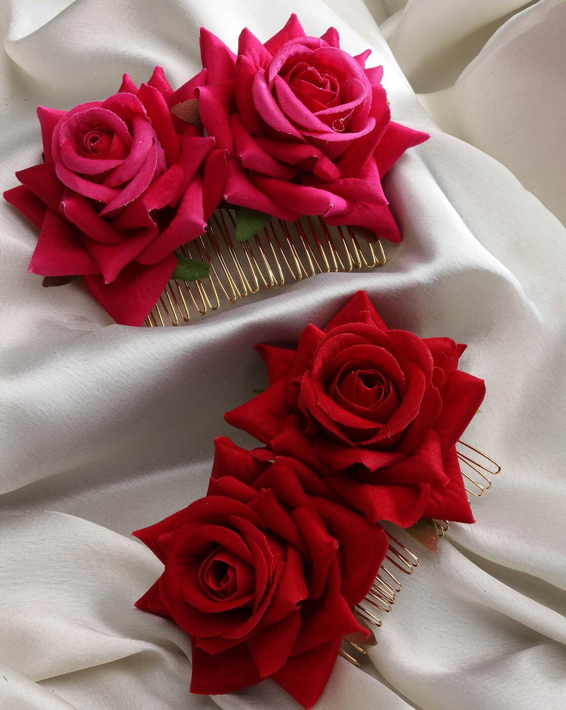 Flowers Hair Clip Bun Maker Rose Flower Hair Clips For Girls Red Set