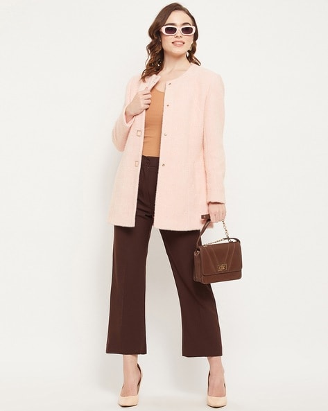 Women Hot Pink Wool Belt Long Coat Winter Cashmere Lapel Trench Overcoats  Jacket | eBay