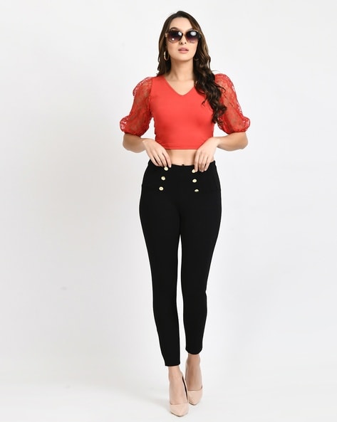 Ribbed Crop Top with Neck Tie-Up