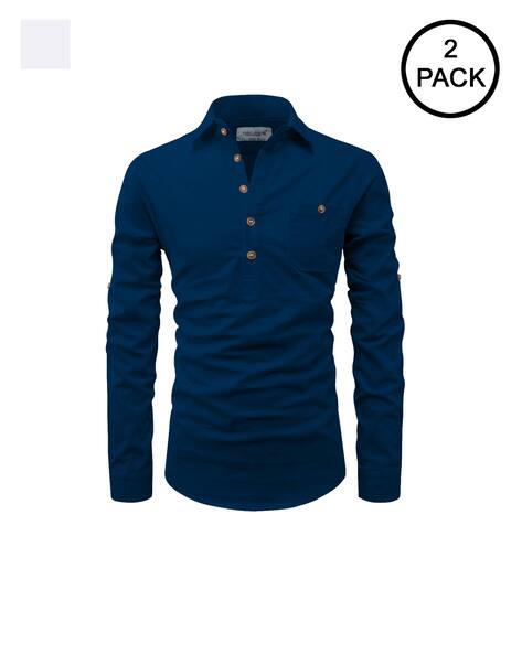 Pack of 2 Slim Fit Shirt Kurtas with Patch Pockets