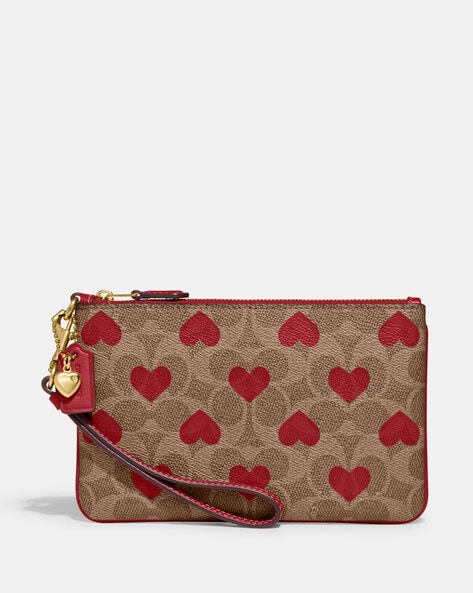 COACH® | Corner Zip Wristlet In Signature Canvas With Heart Print