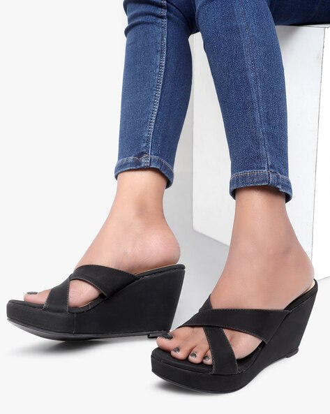 Black store flat wedges