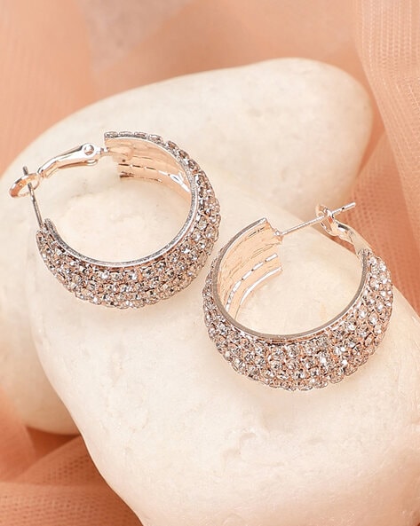 Buy Outhouse Stone-Studded Hoop Earrings | Rose Gold Color Women | AJIO LUXE