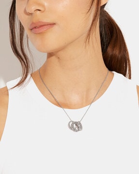 Buy Coach Signature Metal Pendant Necklace | Silver-Toned Color
