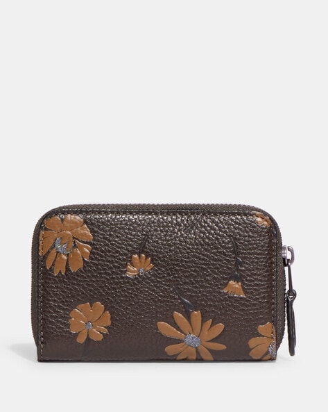 COACH Small Zip Around Card Case With Floral Print in Brown