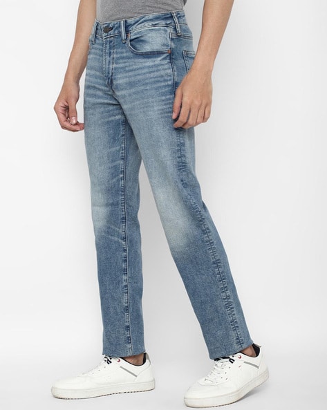 Mid-Wash Straight Fit Jeans