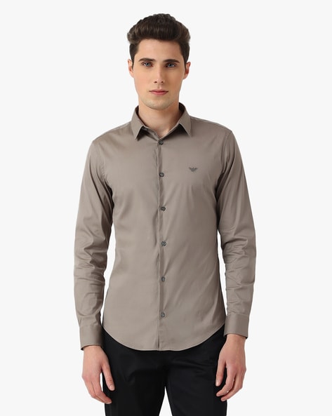 Buy EMPORIO ARMANI Blended Regular Fit Shirt Brown Color Men