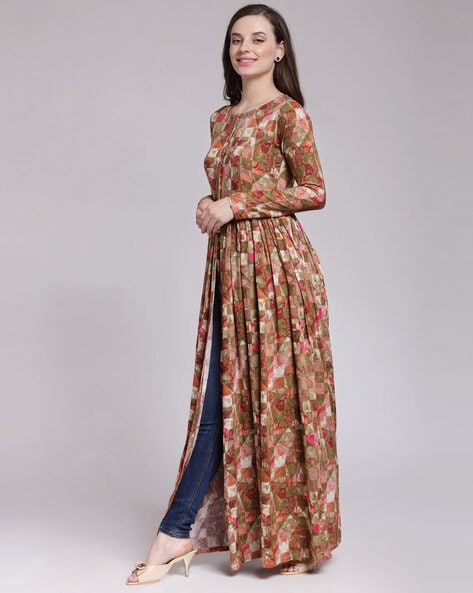 Floral front 2025 slit maxi tunic