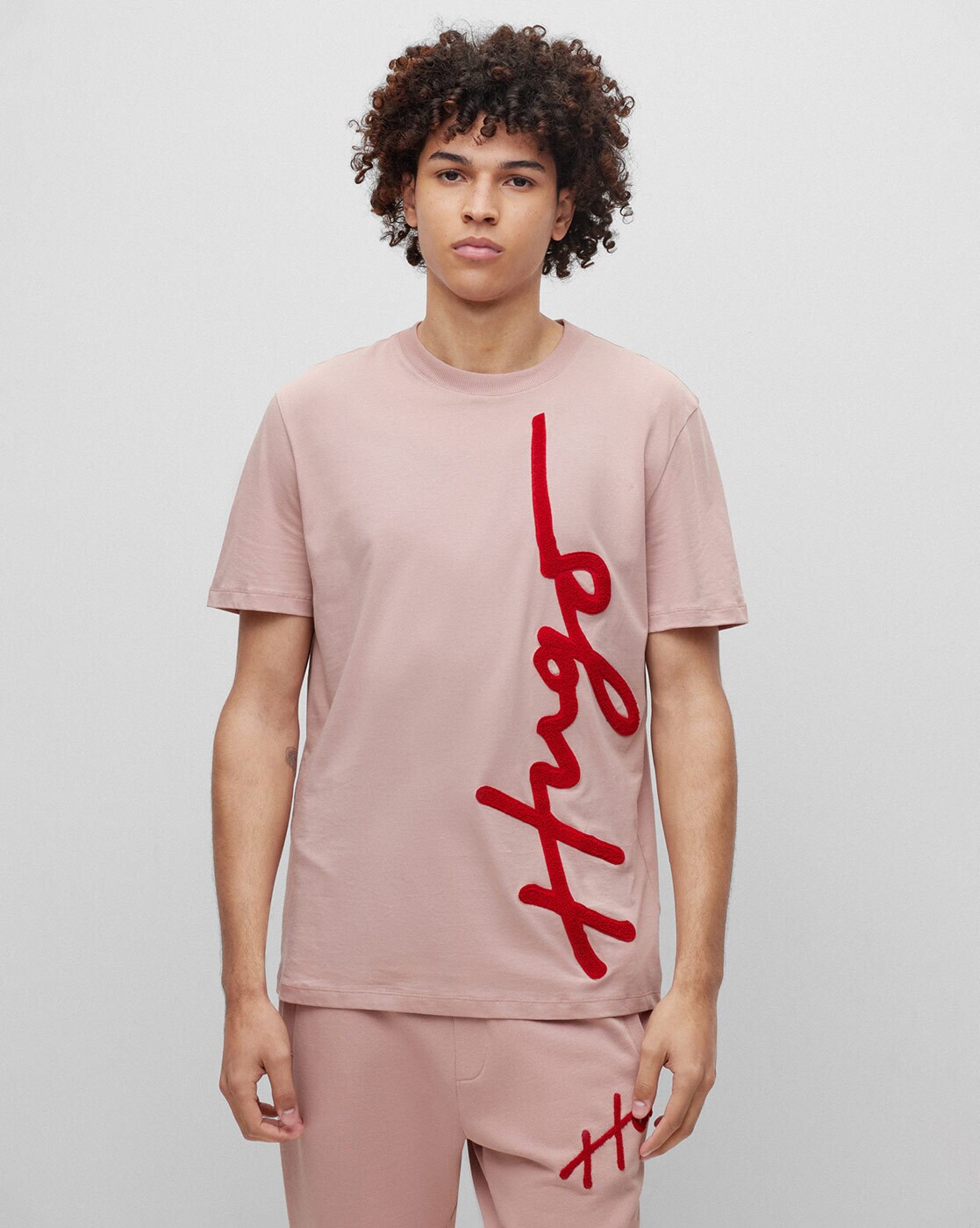 HUGO - Cotton T-shirt with oversize logo embroidery