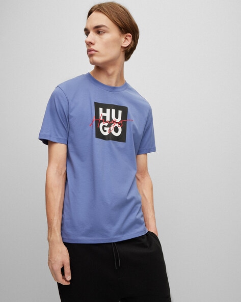 Hugo Men's Cotton-jersey T-Shirt with stacked-logo Artwork - Dark Grey - Size Xs